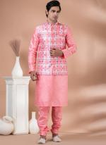 Silk Pink Wedding Wear Embroidery Work Readymade Modi Jacket Kurta Pajama